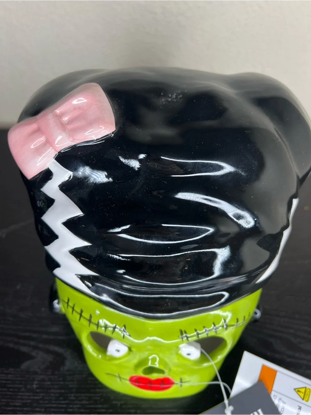 NEW 8” Spooky Hollow Ceramic Light Up Bride of Frankenstein Head Decor